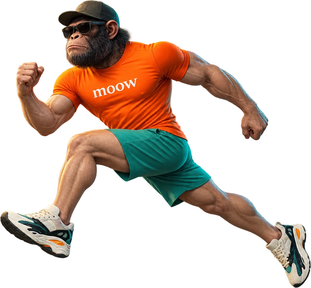 Ace, Moow’s chimpanzee character, leaping into action